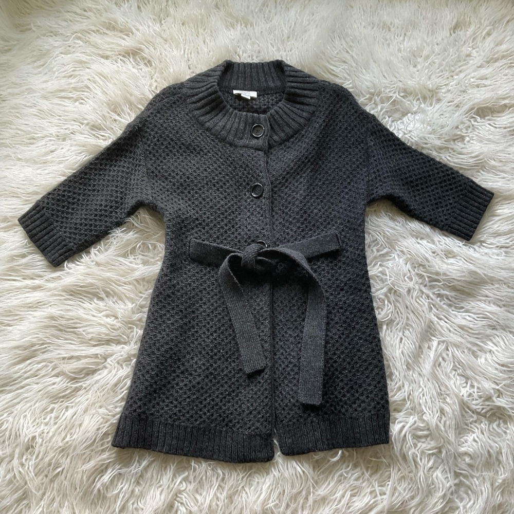Loft Charcoal‎ Knit Belted Short Sleeve Cardigan